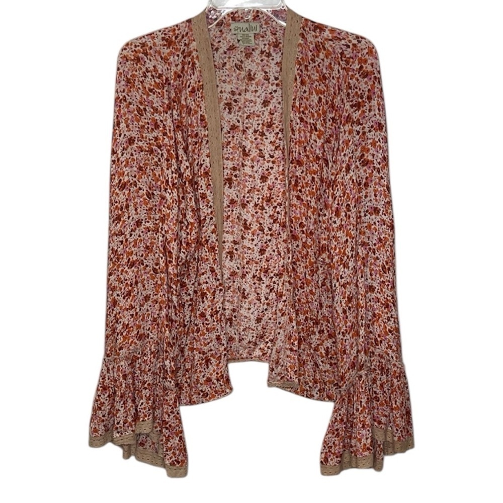 ANTHROPOLOGIE Nalini Boho Floral Print metallic Kimono Cardigan OSFO